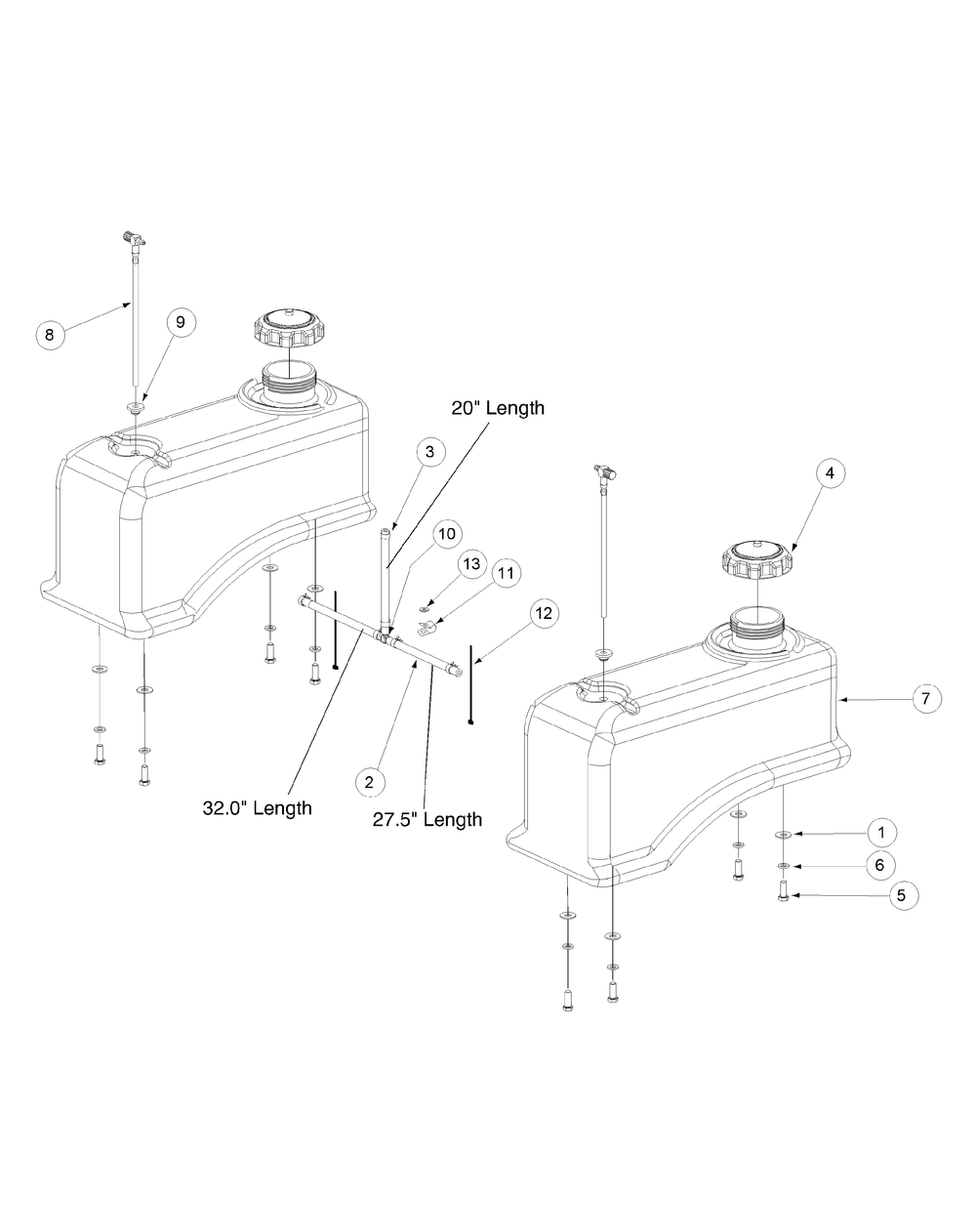 Fuel Tank Assembly Diagram and Parts List for M60-KW 53CB5D8X750-25-HP-OHV Cub Cadet Lawn Tractor